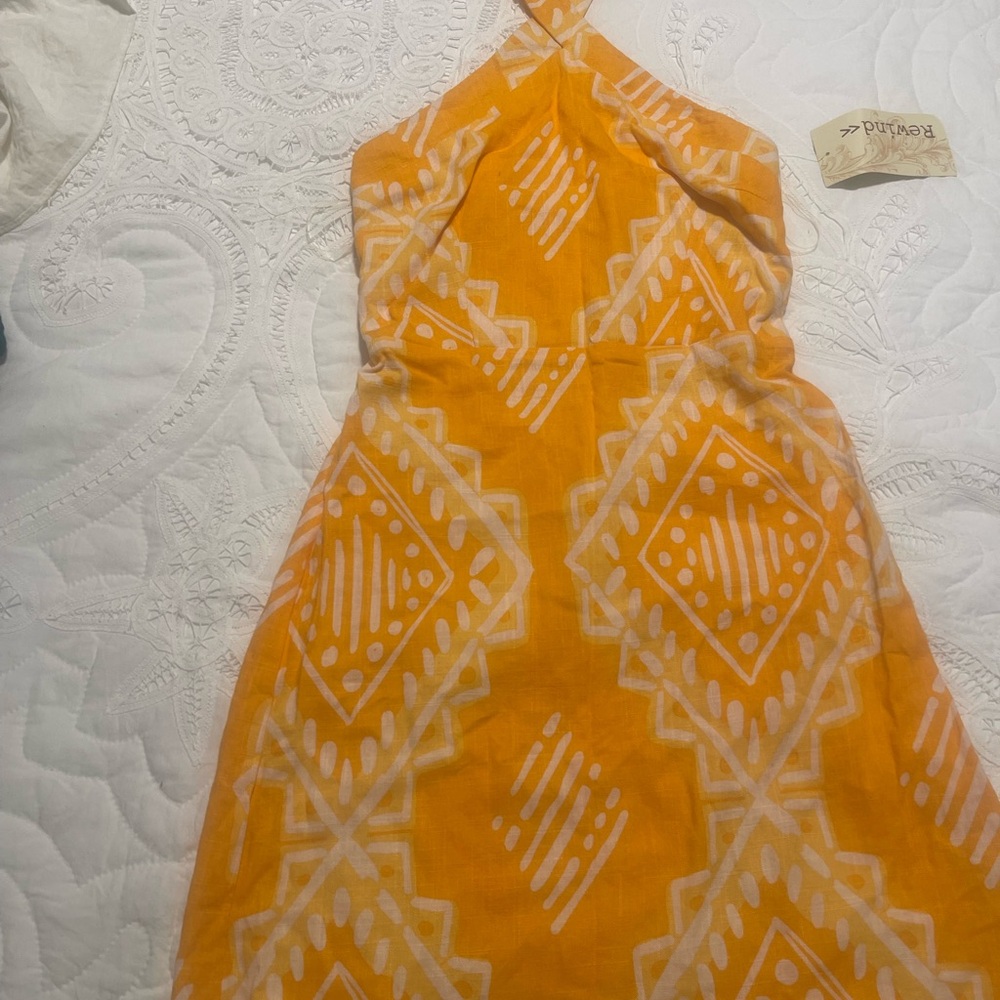 Rewind Vibrant Orange Geometric Backless Dress - image 1